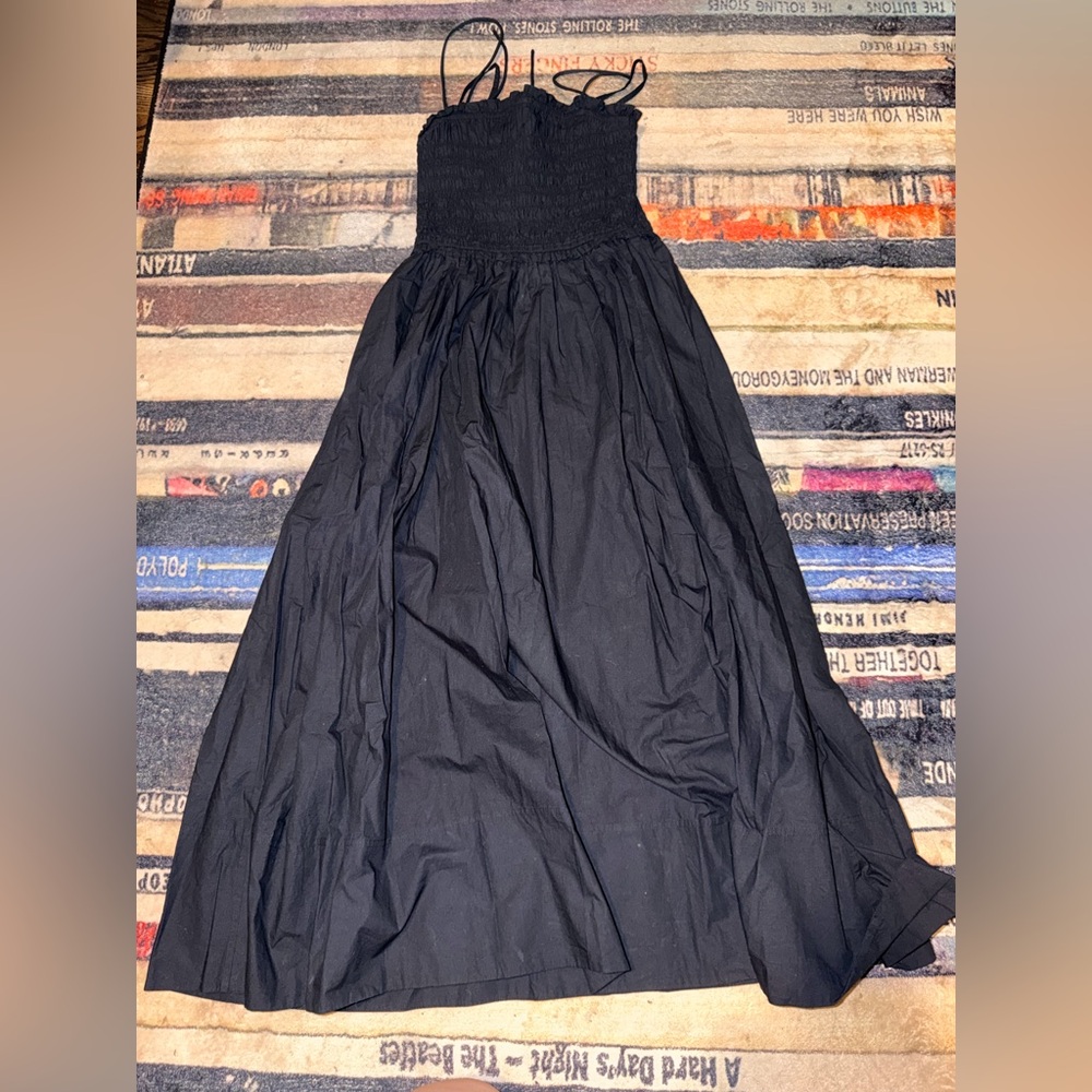 Apiece Apart Black smocked spaghetti strap dress